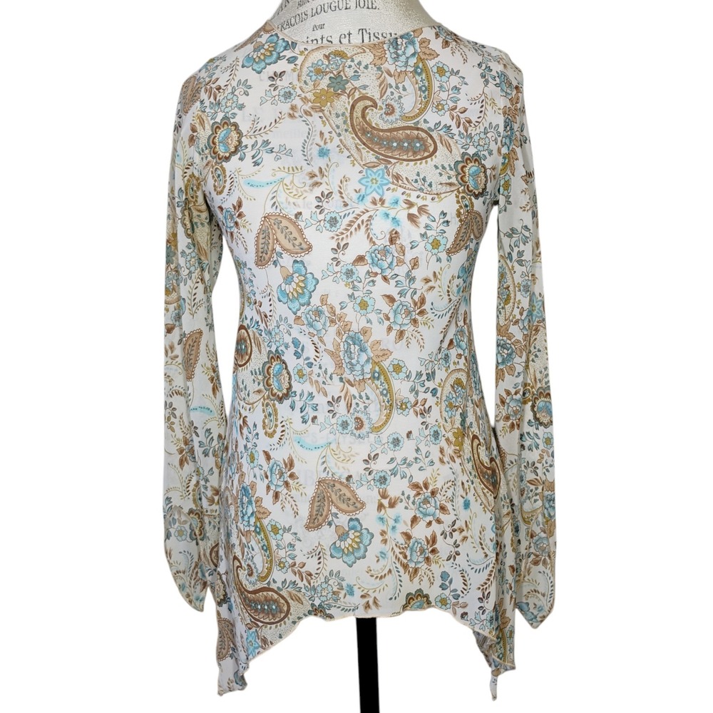 Vintage 579 Sheer Asymmetrical Top Y2K Womens Small Floral Paisley Fairy Flowy